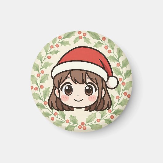 Cute Kawaii Christmas Anime Girl magnet (Voorkant)