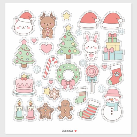 Cute Kawaii Christmas Collection: Pastel Animals Sticker (Vel)