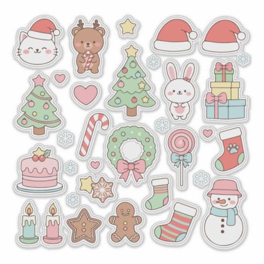 Cute Kawaii Christmas Collection: Pastel Animals Sticker (Voorkant)