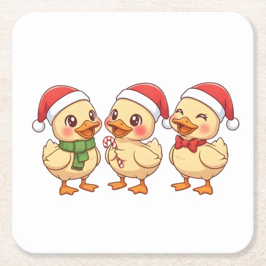 Cute Kawaii Christmas Ducks | Festive Holiday  Kartonnen Onderzetters (Voorkant)