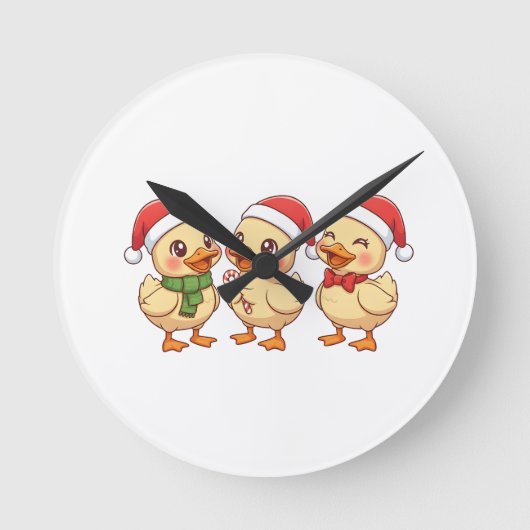 Cute Kawaii Christmas Ducks | Festive Holiday Ronde Klok (Voorkant)