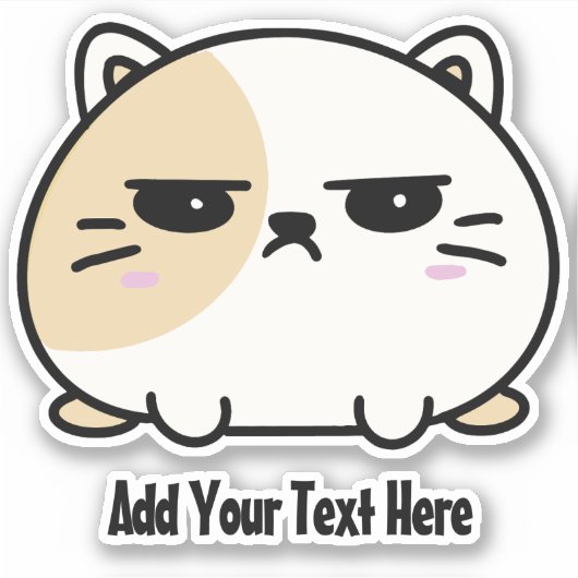 Cute Kawaii Chubby Angry Mochi Cat Sticker (Voorkant)