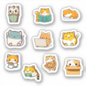 Cute Kawaii Chubby Cat Sticker Bundle (Voorkant)