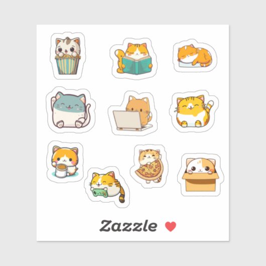 Cute Kawaii Chubby Cat Sticker Bundle (Vel)