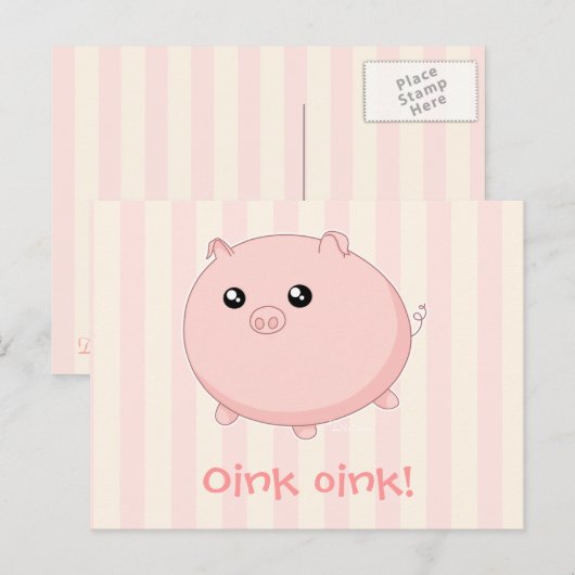 Cute Kawaii chubby roze varken Briefkaart (Voorkant / Achterkant)