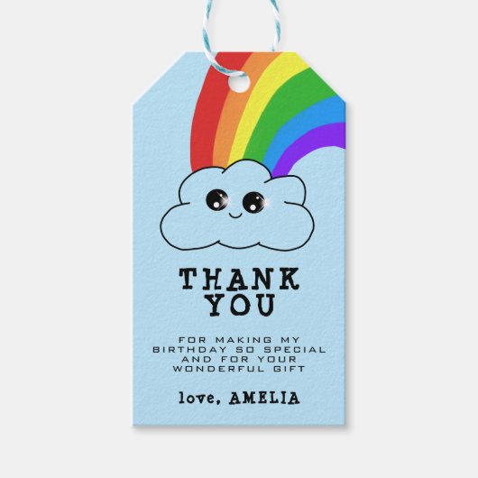 Cute Kawaii Cloud Rainbow Kind Birthday Dank u Cadeaulabel (Voorkant)