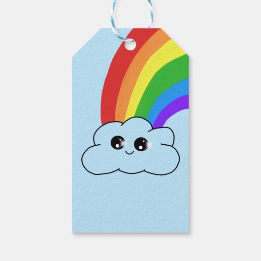 Cute Kawaii Cloud Rainbow Kind Birthday Dank u Cadeaulabel (Achterkant)