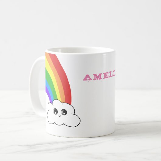 Cute Kawaii Cloud Rainbow Kind Name Koffiemok (Voorkant links)