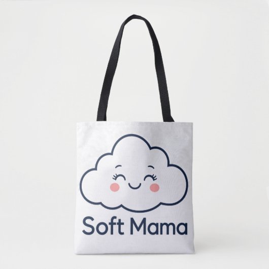 Cute Kawaii Cloud "Soft Mama" Logo Ontwerp Tote Bag (Voorkant)