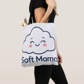 Cute Kawaii Cloud "Soft Mama" Logo Ontwerp Tote Bag (Dichtbij)