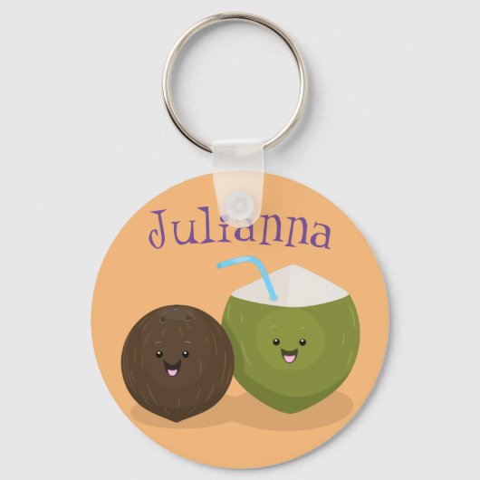 Cute kawaii coconut cartoon sleutelhanger (Voorkant)
