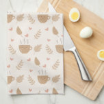 Cute Kawaii Coffee and Leaves Autumn Pattern Theedoek<br><div class="desc">Adorable happy coffee cup and autumn leaf pattern dotted with hearts.</div>
