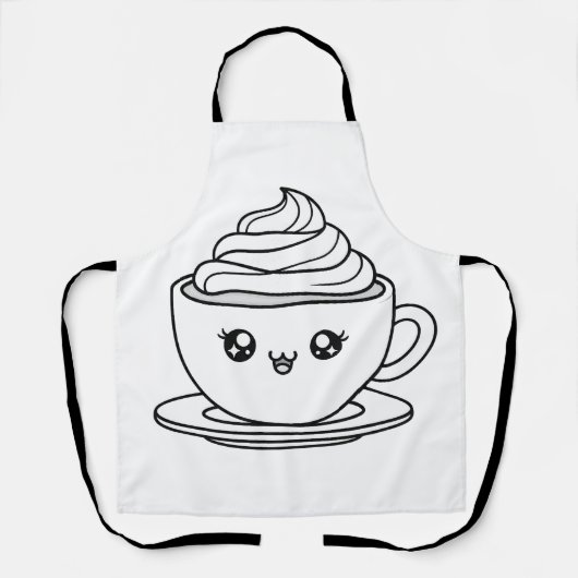 Cute Kawaii Coffee Cup Illustration Schort (Voorkant)