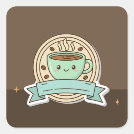 Cute Kawaii Coffee Cup Logo Design - Editable Past Vierkante Sticker