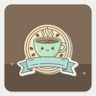 Cute Kawaii Coffee Cup Logo Design - Editable Past Vierkante Sticker