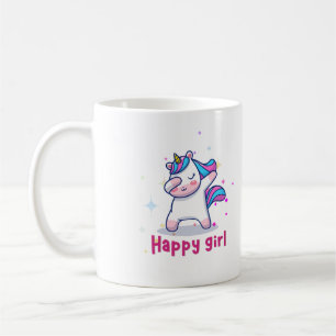 Cute Kawaii Colorful Rainbow Unicorn Happy Girl Koffiemok