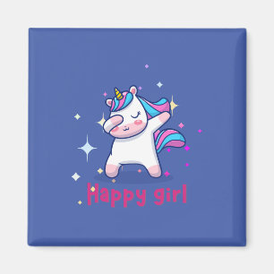 Cute Kawaii Colorful Rainbow Unicorn Happy Girl Magneet