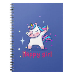 Cute Kawaii Colorful Rainbow Unicorn Happy Girl Notitieboek