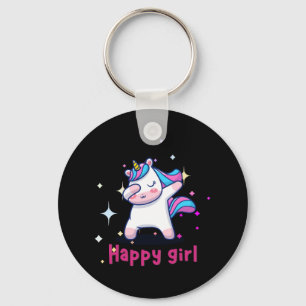 Cute Kawaii Colorful Rainbow Unicorn Happy Girl Sleutelhanger