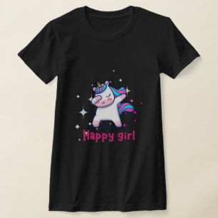 Cute Kawaii Colorful Rainbow Unicorn Happy Girl T-shirt