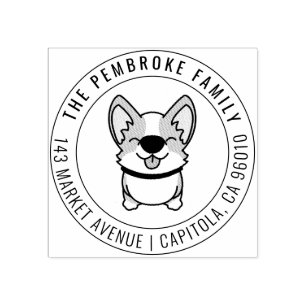 Cute Kawaii Corgi Familienaam Return Address Rubberstempel