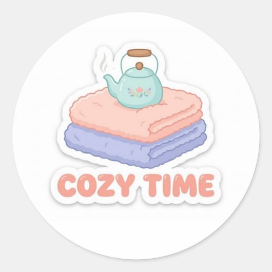Cute Kawaii "Cozy Time" Sticker  (Voorkant)
