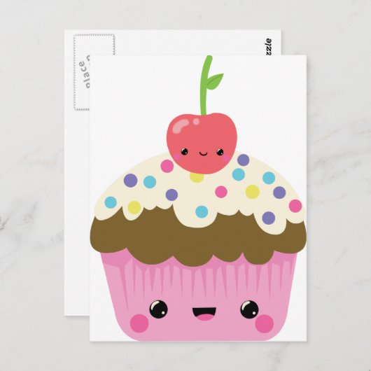 Cute Kawaii Cupcake Briefkaart (Voorkant / Achterkant)