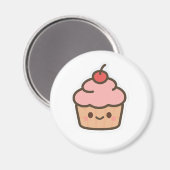 Cute Kawaii Cupcake Magnet – Happy Dessert Illustr (Voorkant / Achterkant)