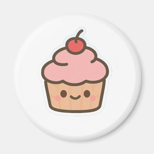 Cute Kawaii Cupcake Magnet – Happy Dessert Illustr (Voorkant)
