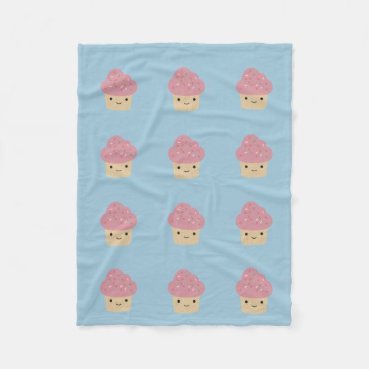 Cute Kawaii Cupcake met Roze Icing Fleece Deken (Voorkant)