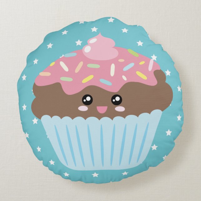 Cute Kawaii Cupcake Rond Kussen (Achterkant)
