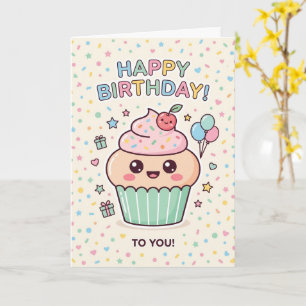 Cute Kawaii Cupcake Verjaardagskaart Kinderen Kaart