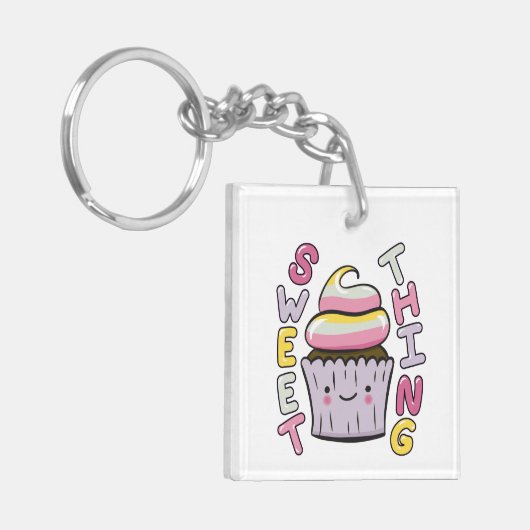  Cute Kawaii Cupcake with Text Sleutelhanger (Voorkant Links)