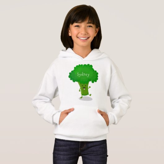 Cute kawaii dansende broccoli cartoon illustratie (Voorkant volledig)