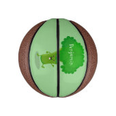 Cute kawaii dansende broccoli cartoon illustratie basketbal (Verticaal)