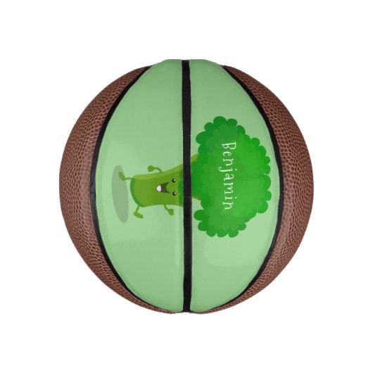 Cute kawaii dansende broccoli cartoon illustratie basketbal (Verticaal)
