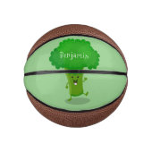 Cute kawaii dansende broccoli cartoon illustratie basketbal (Voorkant)