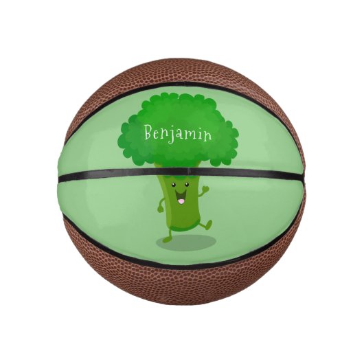 Cute kawaii dansende broccoli cartoon illustratie basketbal (Voorkant)