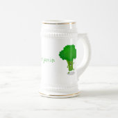 Cute kawaii dansende broccoli cartoon illustratie bierpul (Voorkant rechts)