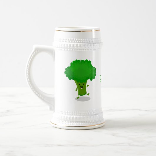 Cute kawaii dansende broccoli cartoon illustratie bierpul (Links)