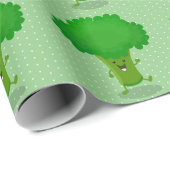 Cute kawaii dansende broccoli cartoon illustratie cadeaupapier (Rol Hoek)