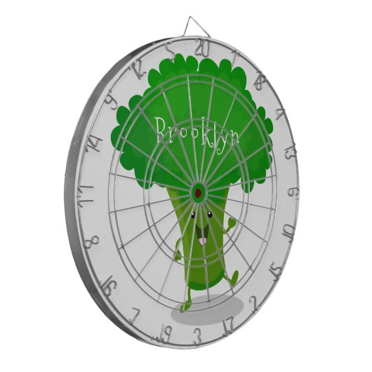 Cute kawaii dansende broccoli cartoon illustratie dartbord (Voorkant Links)