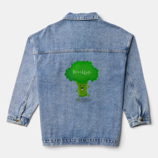 Cute kawaii dansende broccoli cartoon illustratie denim jacket (Achterkant)