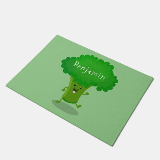 Cute kawaii dansende broccoli cartoon illustratie deurmat (Schuin)