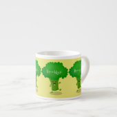 Cute kawaii dansende broccoli cartoon illustratie espresso kop (Voorkant rechts)