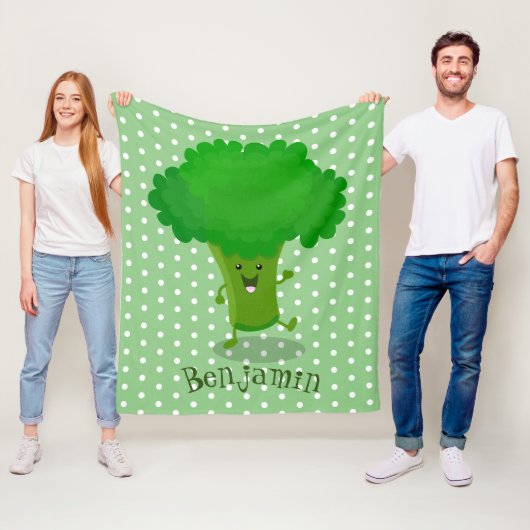 Cute kawaii dansende broccoli cartoon illustratie fleece deken (In situ)