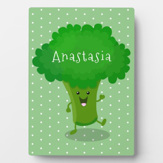 Cute kawaii dansende broccoli cartoon illustratie fotoplaat (voorkant)