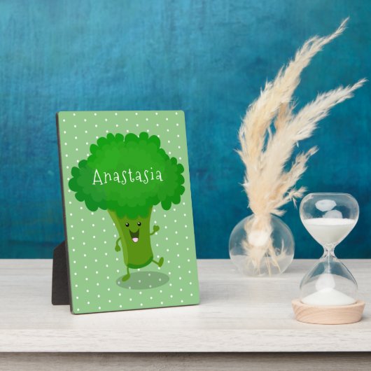 Cute kawaii dansende broccoli cartoon illustratie fotoplaat (Zijkant)