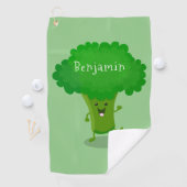 Cute kawaii dansende broccoli cartoon illustratie golfhanddoek (Insitu)