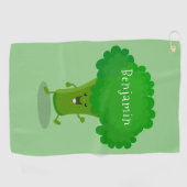 Cute kawaii dansende broccoli cartoon illustratie golfhanddoek (Horizontaal)